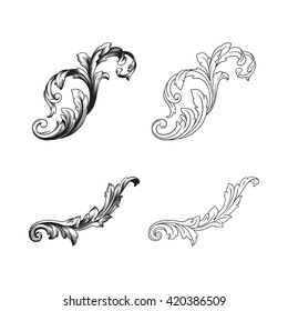 Illustration of set of vintage design elements. Baroque vector. Premium quality. Baroque ornament.  Antique style acanthus foliage swirl decorative design element filigree calligraphy vector