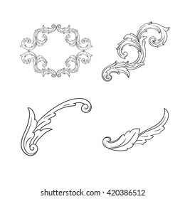 Illustration of set of vintage design elements. Baroque vector. Premium quality. Baroque ornament.  Antique style acanthus foliage swirl decorative design element filigree calligraphy vector