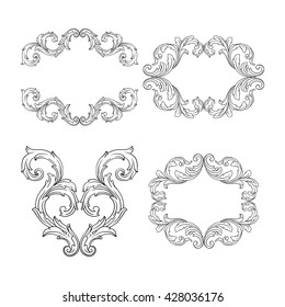 Illustration of set of vintage design elements. Baroque vector. Premium quality. Baroque ornament.