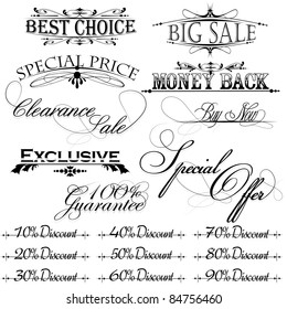 illustration of set of vintage design elements for sale text