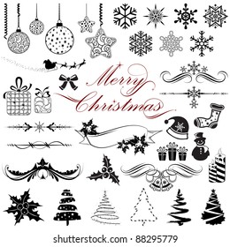 illustration of set of vintage design elements for christmas