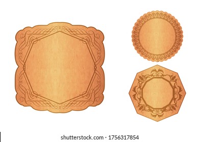 Illustration set of vintage etiquette labels with an old map-like texture. Vector data design.