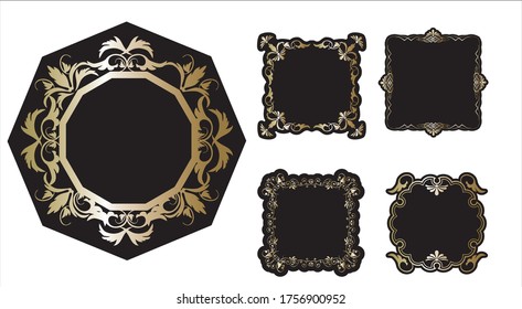 Illustration set of vintage etiquette labels. Vector data design.black.