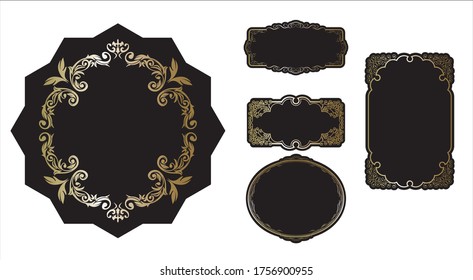 Illustration set of vintage etiquette labels. Vector data design.black.