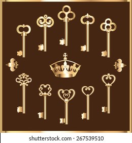 illustration of set of vintage gold keys