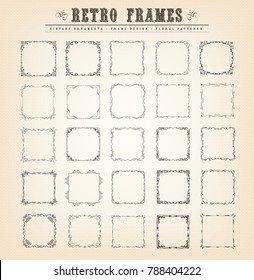 Illustration of a set of vintage retro frames, with floral shapes and old-fashioned design elements