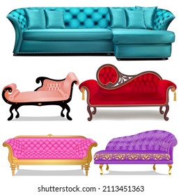 Illustration of a set of vintage sofas isolated on a white background
