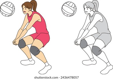Illustration set of volleyball players (female)