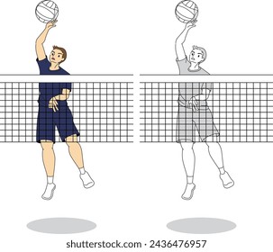 Illustration set of volleyball players (male)