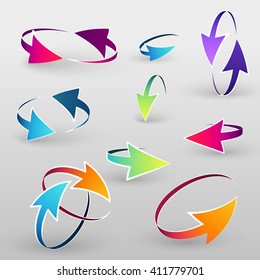 Illustration with a set volume of cursors, icons,computer mouse, vector arrows, performed in a spherical design. Tool , element design .