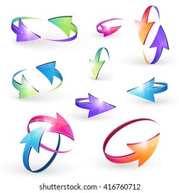 Illustration with a set volume of cursors, icons,computer mouse, vector arrows, performed in a spherical design. Tool , element design .