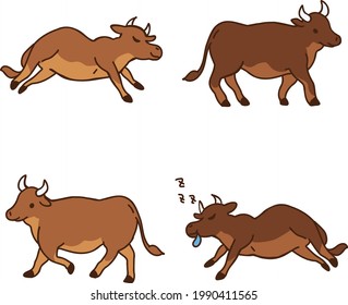 Ilustración de una vaca caminante y una vaca dormido