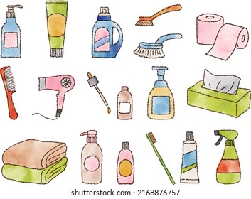 illustration set of watercolor hand-drawn daily necessities