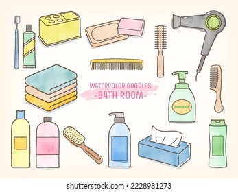 illustration set of watercolor hand-drawn daily necessities -bathroom supplies