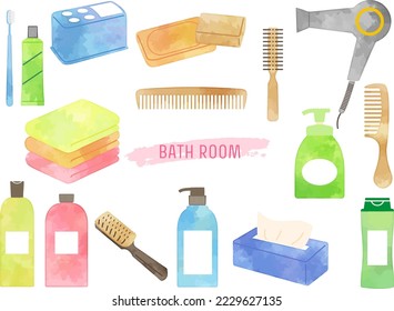 illustration set of watercolor hand-drawn daily necessities -bathroom supplies