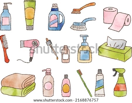 illustration set of watercolor hand-drawn daily necessities [[stock_photo]] © 