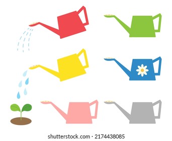 It is an illustration set of a watering can.