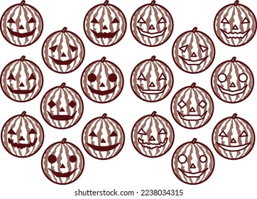 Illustration set of watermelon with face