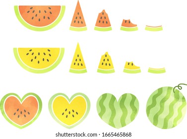 Illustration set of watermelon (watercolor)