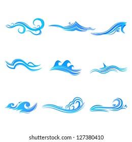 illustration of set of wave symbol on isolated white background