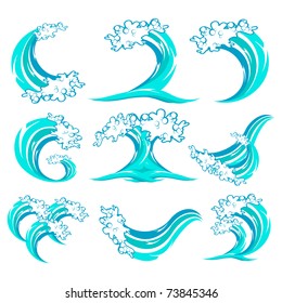 illustration of set of wave symbol on isolated white background