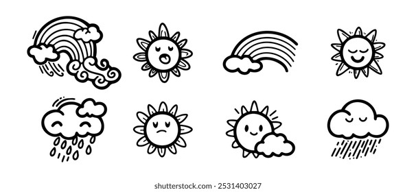 Illustration set of weather doodle elements, for design purposes