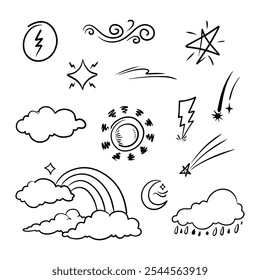 Conjunto de ilustración de Elementos doodle de Clima, para fines de diseño