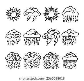 Illustration set of weather doodle elements, for design purposes