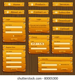 illustration of set of web form template in wooden style