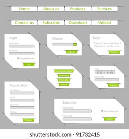 illustration of set of web template form made of paper