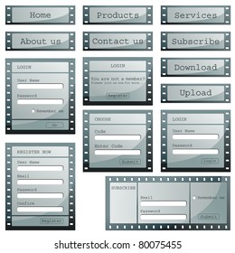 Illustration einer Reihe von Web-Vorlagen mit Anmeldung, Anmeldung und Anmeldung von Formularen im Stil eines Filmstreifens