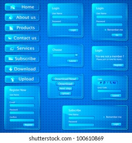 illustration of set of web templates with login,registration and sign up forms in glassy look