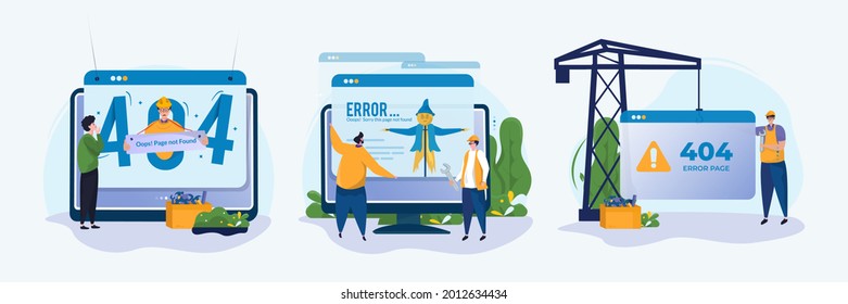 Illustration set of website error pages not found concept