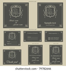 illustration of set of wedding reception invitation card