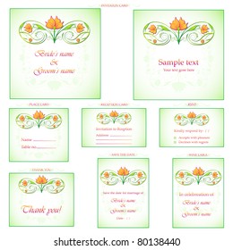 illustration of set of wedding reception invitation card