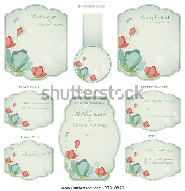 Illustration Set Wedding Reception Invitation Card Stock Vector