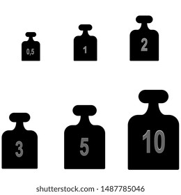 Illustration of set of weights of different masses on white background