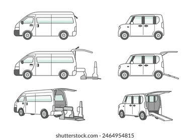 Illustration set of welfare vehicles such as wagon cars and light cars