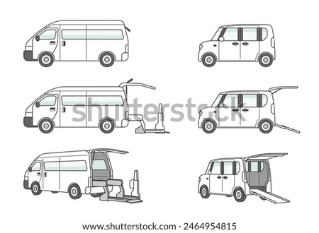 Illustration set of welfare vehicles such as wagon cars and light cars