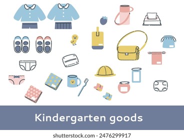  Illustration set of what to bring to kindergarten and preschool