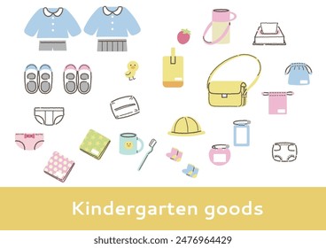  Illustration set of what to bring to kindergarten and preschool