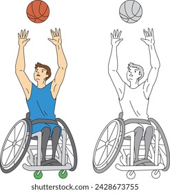 Illustration set of wheelchair basketball (male player)