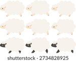 Illustration set of white and black sheep