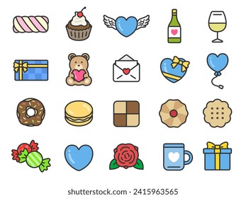 Illustration set of White Day icons (line drawing color).