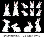 Illustration set of white rabbits facing various directions (whole body and face)
