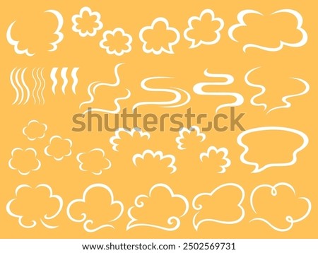 Illustration set of white steam line drawing effects and speech bubbles