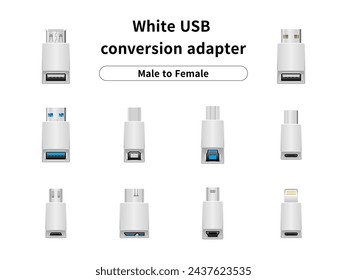 It is an illustration set of white USB conversion adaptermale to female.