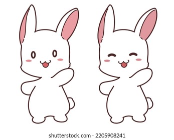 Illustration set of the whole body of a smiling rabbit