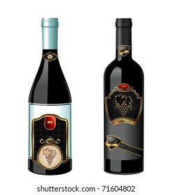 Illustration of set wine bottle with label isolated on white background - vector