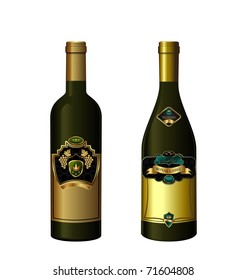 Illustration of set wine bottle with label isolated on white background - vector